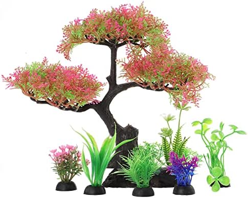 Decorações de aquário de homoyoyo 7pcs plantas de água plástica Conjunto para plantas aquáticas de ornamentos de peixes de aquário Plantas aquáticas artificiais Plantas plásticas subaquáticas para decoração de tanques de peixes aquários Plantas artificiais