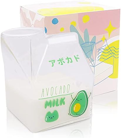 Kawaii Glass Milk Carton Cup MicrowAvable 13,4 oz Copos de leite fofos Mini Creamer Recipiente Morango Creme de Caça Creme de Caneca