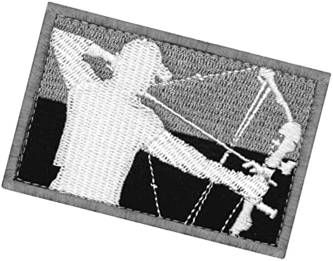 Embhtao tático arco arco arco e flecha shoot de tiro de flecha crachá bordada com fixador bordado gancho de fixador e loop emblema, branco e preto