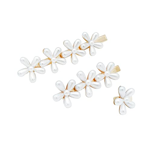 Clipes de cabelo 3pcs padrão de flores barrettes clipes de pato pérolas artificiais acessórios de cabelo para mulheres meninas