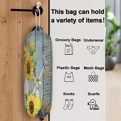 Suporte de sacola plástica de madeira de madeira, Suporte de bolsa de mercearia de girassol para armazenamento de lixo sacos