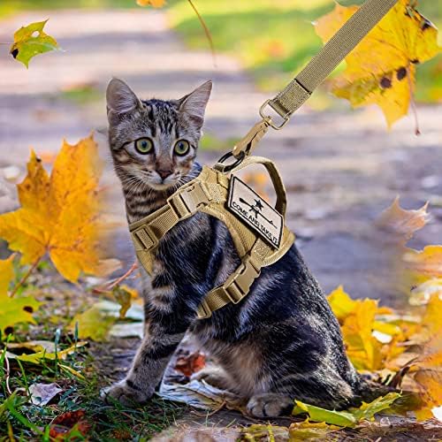 Salfse Tactical Cat Churness and Leash, à prova de escape Grande colete de caminhada de gato, arnês de coletes de malha macia ajustável com alça de controle, manchas molle