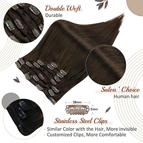 Full Shine Clipe de 28 polegadas em extensões de cabelo cabelos humanos reais marrom escuro 7 PCs 150g Clipe de cabelo brasileiro