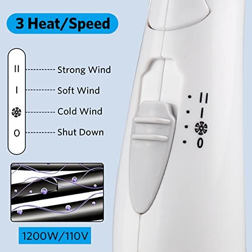 Viagem Secador de cabelo 1200W Planejada dobrável secador leve, Smart Portable 3 Configurações de calor Secador de cabelo compacto