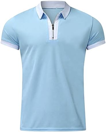 Men zip-up color block polo polo pólo gráfico casual slim fit lapela pescoço camisetas de manga curta 1/4 camisetas impressas em zíper
