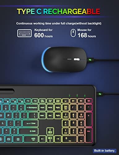 O teclado sem fio e o mouse combinando com 7 cores retroiluminado, teclado em tamanho real e conjunto de mouse com suporte para