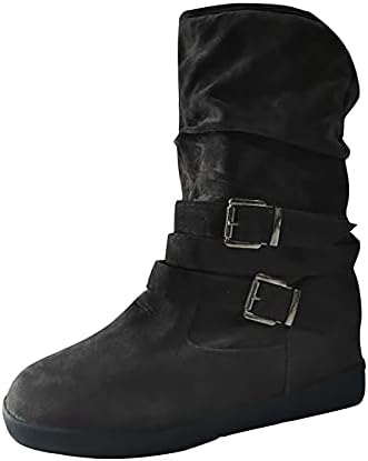 Botas de plataforma Shije para mulheres de dedão redonda Cowgirl botas ocidentais inverno e fivela de outono fivela de cashmere de