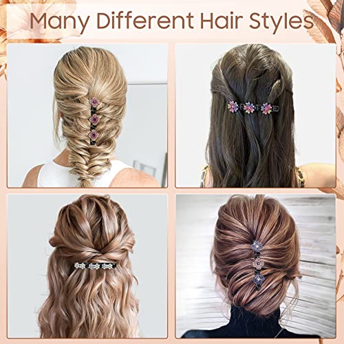 Clipes de cabelo trançado para mulheres - clipes de cabelo de pedra de cristal brilhante para denominar seccionamento com 3 pequenas barretas de cabelo, acessórios para cabelos picados de quatro folhas com strass para mulheres e meninas 4 pcs