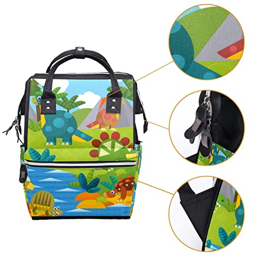 Mochila de fraldas de fraldas de dinossauros lorvies, mochila de viagem de função muti-função de grande capacidade