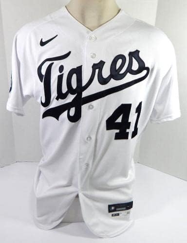 2022 Detroit Tigers Daz Cameron 41 Jogo emitiu White Jersey El Tigres KB P 44 9 - Jogo usado MLB Jerseys