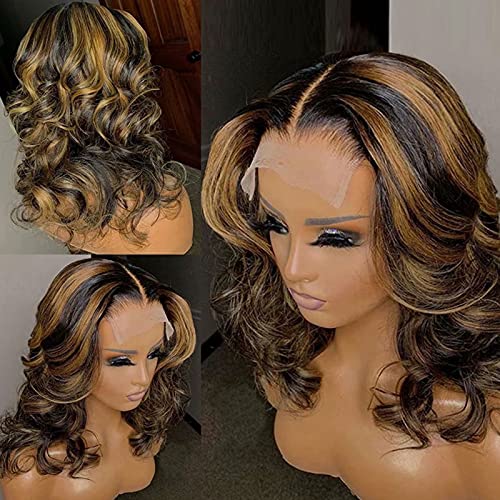 Ombre loira destaque cabelos humanos corpo ondulado 13x4 hd renda transparente front brasil Remy onda 1b-27 peruca de cabelo colorida