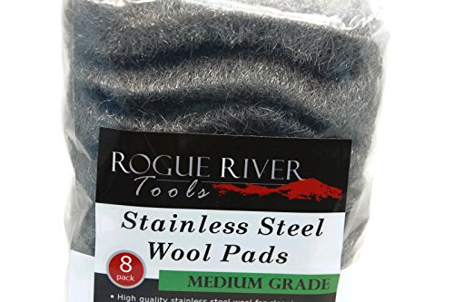 434 lã de aço inoxidável - de grau médio - por Rogue River Tools. Feito nos EUA, livre de petróleo, não enferruja. Escolha entre