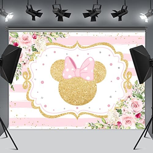 LightinsHome Gold Mouse cenário de 7wx5h Cartoon CARAÇÃO Rosa Flora floral Princess Garotas Party Party Baby Church