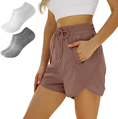 Bonotie shorts atléticos femininos com meias 2 pares, shorts de cintura alta para mulheres shorts de treino seco rápido