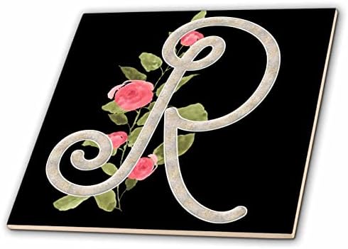 Monogram de 3drose R Inicial r com lindas flores rosa - telhas