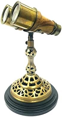 Brass vintage Belas artesanais Base Base de madeira Brass Binocular Binocular