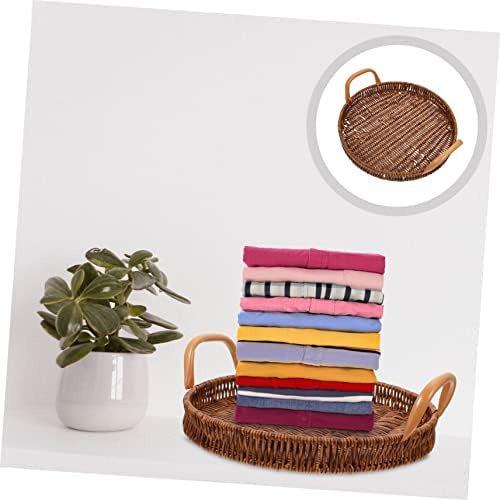 Cabilock Rattan Storage Storage Wicker Storage Bestas de armazenamento de tecido que serve bandeja de bandeja Rodada 1pc Servindo