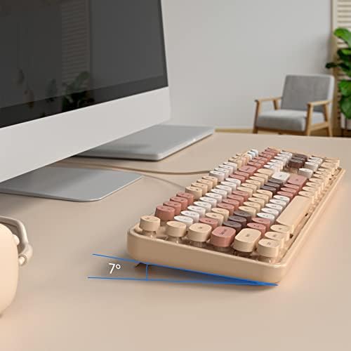 Teclado de computador com fio meido com fio, teclado de leite com leite colorido de máquina de escrever, teclado redondo em tamanho