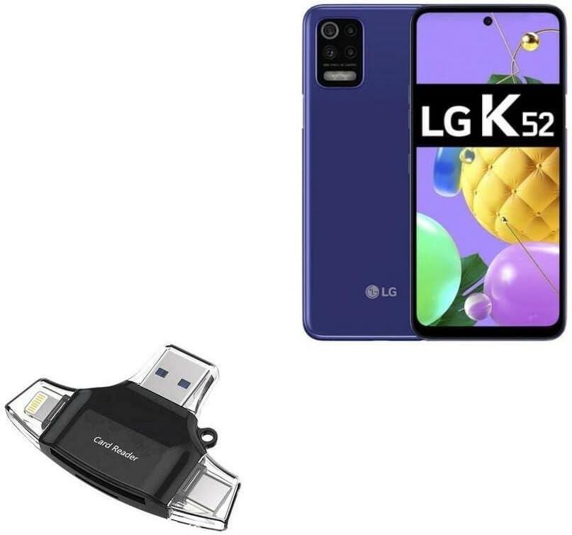 Boxwave Gadget Smart Compatível com LG K52 - AllReader SD Card Reader, MicroSD Card Reader SD Compact USB para LG K52 - Jet Black