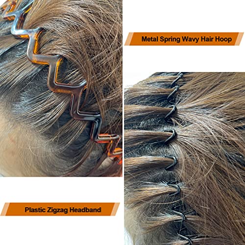 Fenshine 3 pcs faixas de cabelo, arco de cabelo ondulado de metal e faixas de cabeça em zigue -zague de plástico, faixa de