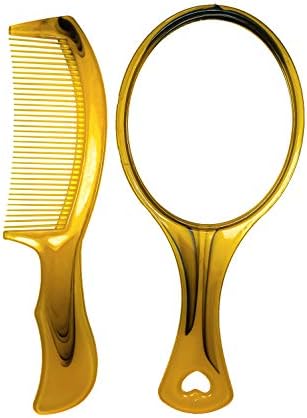 Conjunto de pente de espelho da mão; Belo espelho de maquiagem de plástico leve, ótimo, de bolso, portátil para mulheres, meninas