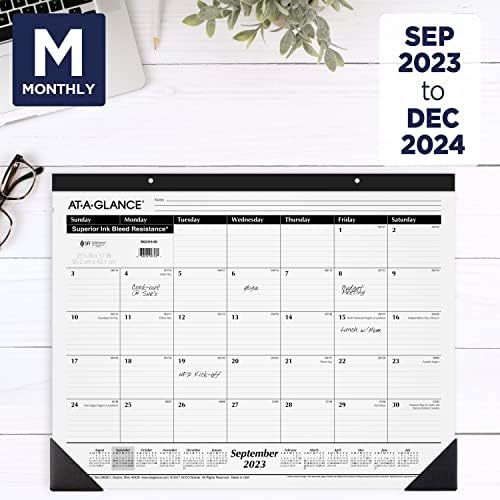 AT-A-GLANCE 2023-2024 Calendário de mesa acadêmico, Monthly Desk Pad, 21-3/4 x 17, Blocos diários governados, padrão