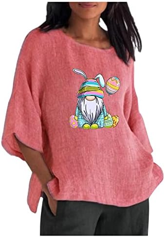 Camisas de Páscoa para mulheres Camisa de Páscoa Gnome Funnamente Camiseta Gnome de Páscoa Camiseta Casual Casual e linho 3/4