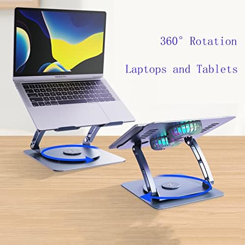 Suporte de resfriamento de laptop Yicosun, rotação de 360 ​​graus, lapto de alumínio portátil ergonômico ajustável, suporte de laptop anti-deslizamento de computador dobrável compatível com laptops de 9-15,6 polegadas