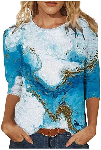 Tops femininos Dertente, Womens Summer Tops Fashion Spring Graphic Impresso 3/4 Mangas Crew Neck Casual Tee Tops