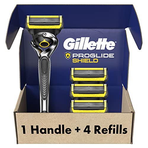 Gillette Proglide Shield Razor para homens, 1 Gillette Razor, 4 Razor Blade Reabils, escudos contra irritação da pele