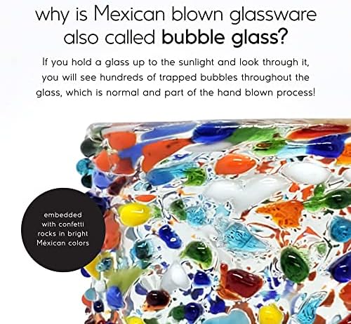 Mexhandcraft confetti rochas 9 onças de suco de óculos, conjunto de 6, copos multicoloridos mexicanos, vidro reciclado, chumbo e toxina livre