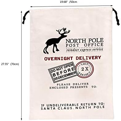 Hblife personalizado Papai Noel Sack, Bolsa de Presente de Natal Big Santa Bag Cotton com cordão de empate 19,7 x 27,6 polegadas