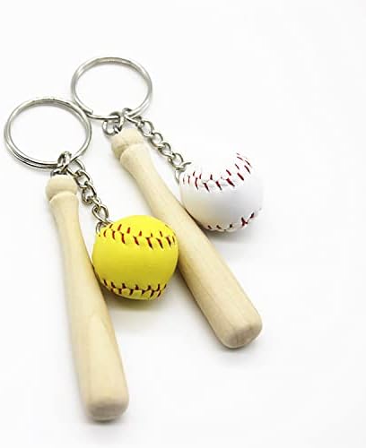 Doromia 6 peças Softball Baseball Keychain com mini -bastão de madeira de madeira de softbol de softball de softball Mini -beisebol anel de beisebol para meninas atletas favores de lembrança esportiva, festas de vitória