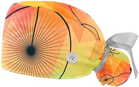 2PCS Cap de trabalho ajustável para mulheres com botões e banda de suor de um tamanho de bicicleta de fundo geométrico colorido