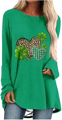 Túnica feminina tops de St. Patrick's shamrock estampar de manga longa de t-shirt tops casuais tops verdes camiseta