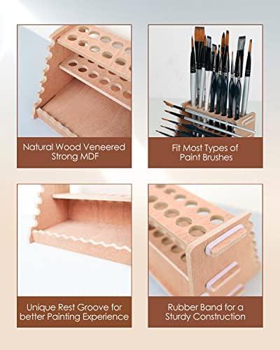 Tinctor Wooden Brincher Plush para 44 pincéis - organizador de pincel de suporte de mesa, segurando rack para canetas, pincéis,