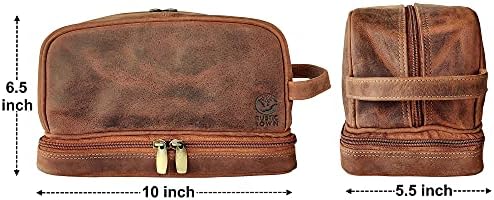 Mensageiro de couro artesanal rústico e bolsa de higiene pessoal - O melhor presente de viagem para homens.