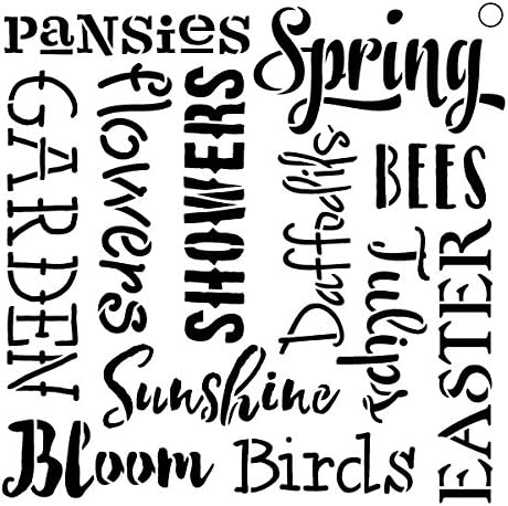Palavras de primavera estêncil por Studior12 | Festive Spring Inspiration Word Art - Modelo Mylar reutilizável | Pintura, giz,