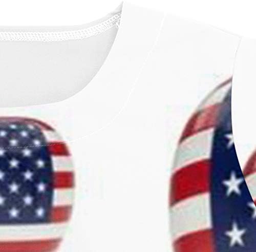 4 de julho Camisas para mulheres American Flag Summer Manga curta V-shirt pescoço com 2 bolsos Bloups Holiday Casual Workwear