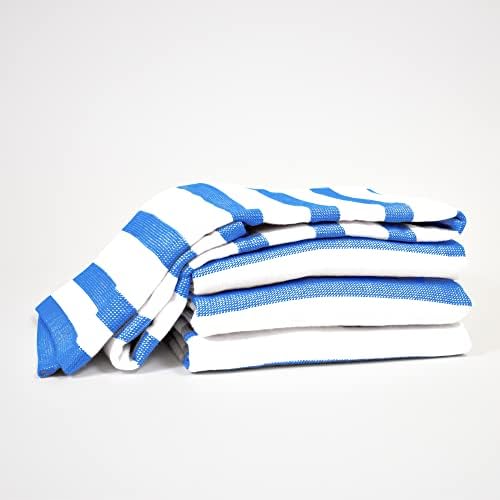Reino 17 x 27 Toalha de cozinha algodão | Padrão de faixa azul náutico | Macio, macio e absorvente com apoio branco sólido
