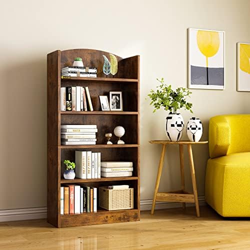 Min Win Win 5 camadas Bookcase and Bookshelf, estante de madeira de prateleira de 47,24 de prateleira alta com prateleira de rack de armazenamento, unidades de prateleira de exibição em casa para escritório em casa, sala de estar, entrada, antiga cozinha