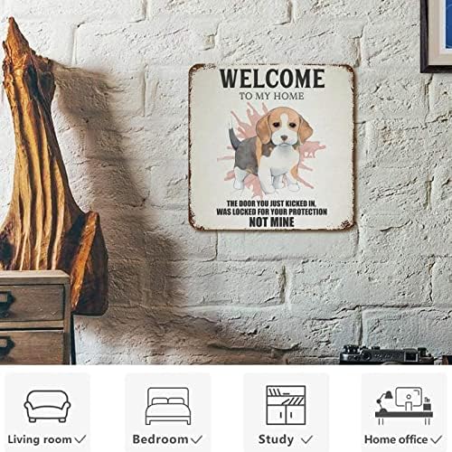 Funny Dog Metal Metal Placa Pet Dog Welcome To My Home Retro Pet Dog Dog Pomer Sign Pôster de metal vintage com cão de estimação