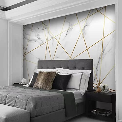 Mármore branco e linhas de ouro coloridas mural de parede impressa 3D, removível Mural de decoração de parede de papel