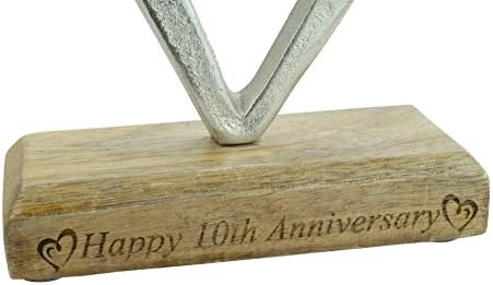 Decoração de coração de metal rústico do 10º aniversário - Decoração de alumínio e madeira livre em pé e madeira