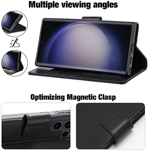 Lugege Compatível com Samsung Galaxy S23 Ultra Case Wallet Flip Folio Case [Kickstand] Com titulares de cartão de bloqueio