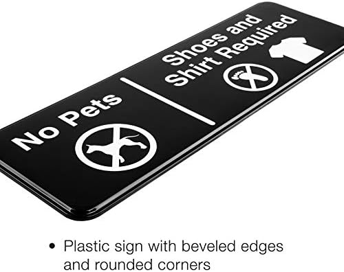 Excello Global Products Sem animais de estimação, sapatos, camisa necessária sinal: fácil de montar plástico informativo com símbolos 9 x3, pacote de 3