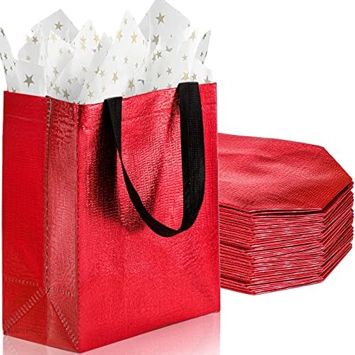 Dicunoy 40 Pack Sacos de presente reutilizáveis ​​com alças, sacolas de compras brilhantes, bolsa elegante de tamanho