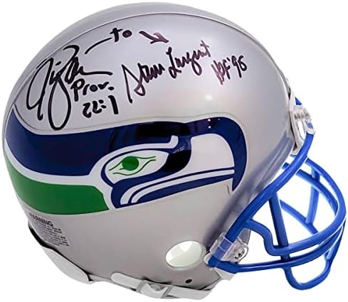 Steve Largent e Jim Zorn autografados Seattle Seahawks Silver Trowback Mini capacete MCS Holo Stock 211061 - Mini capacetes