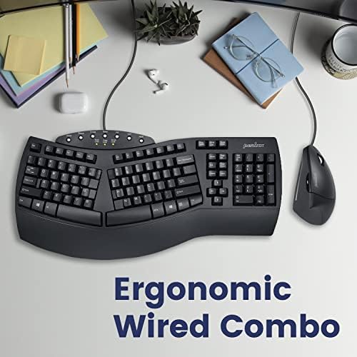 Perixx periduo -512b US, teclado ergonômico com fio e combinação vertical de mouse - USB - Black - US English
