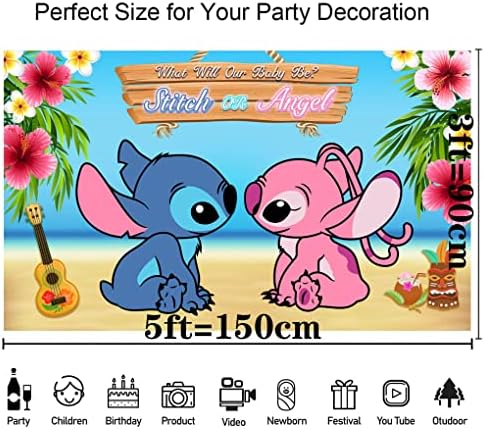 Stitch e Angel Gênero revelam decorações de cenário para o chá de bebê Hawaii Tropical Aloha Summer Summer Beach Photography Banner
